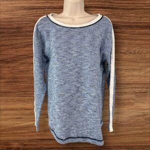 T by Talbots Sweater Womens Medium Minimalist Coastal Casual  Stripe Blue (337)